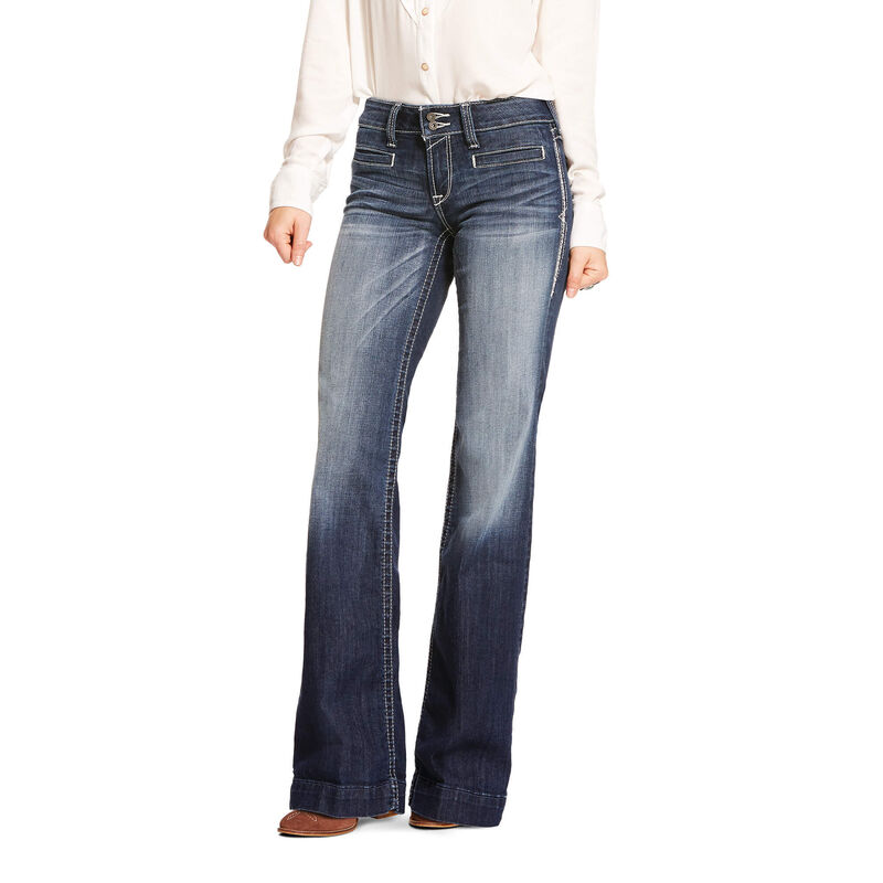 Ariat Mid Rise Stretch Entwined Wide Leg - Naisten TummanSininen Farkut ( SDYGRP-562 )